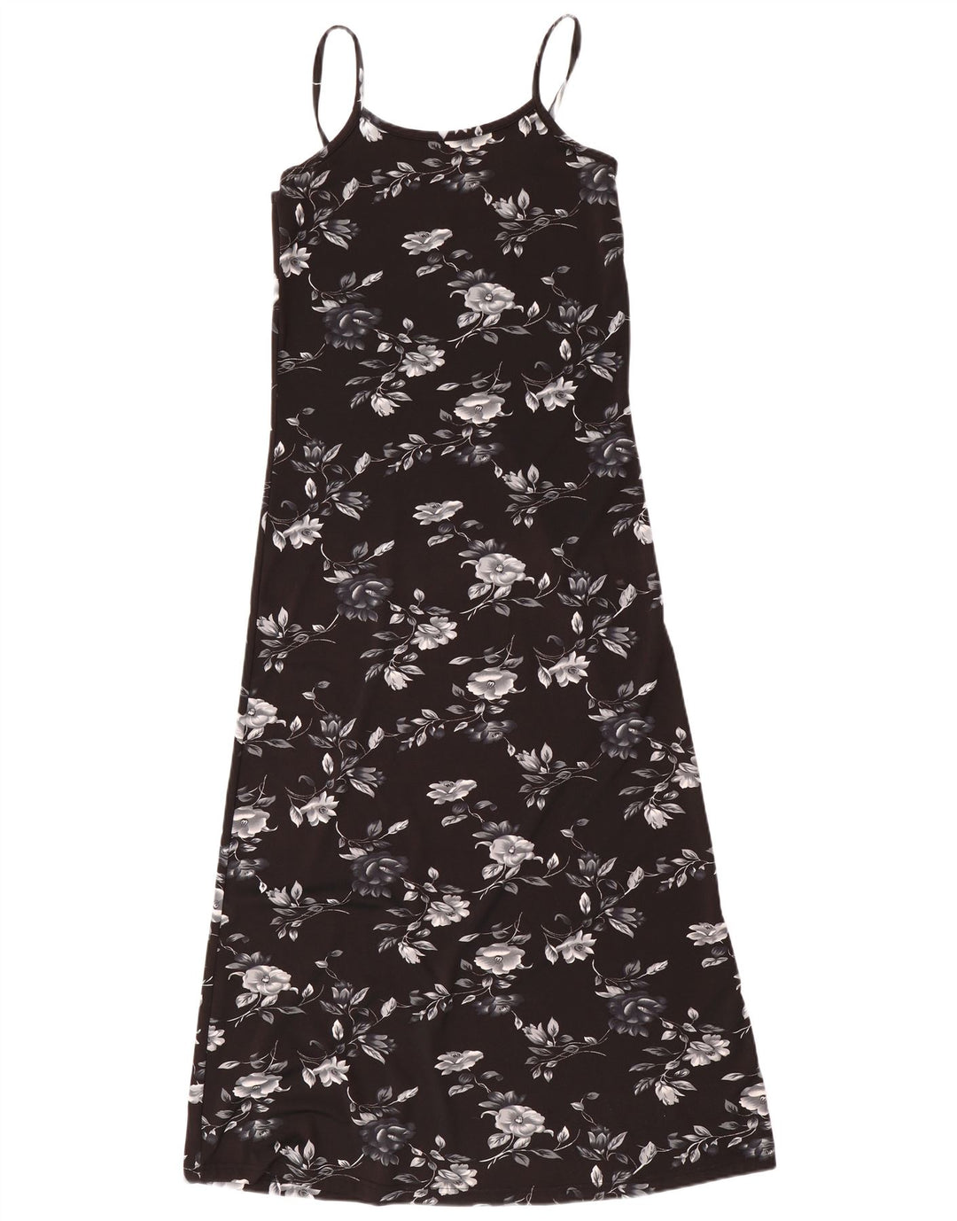 RAINBOW Womens Sleeveless Maxi Dress UK 12 Medium Black Floral Polyester
