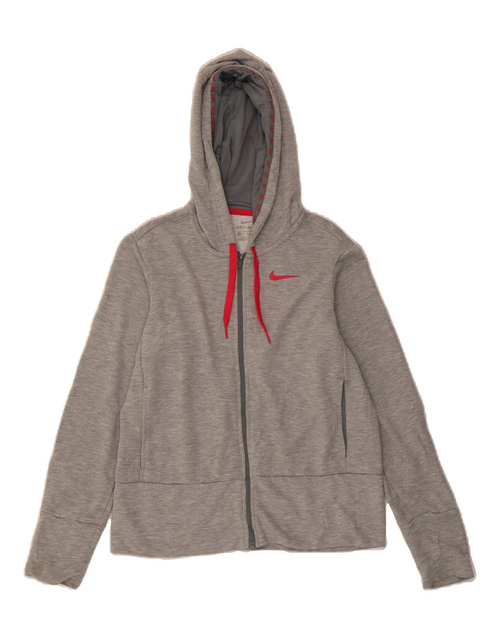 NIKE Womens Dri Fit Zip Hoodie Sweater UK 12 Medium Grey Polyester Vintage Nike and Second-Hand Nike from Messina Hembry 