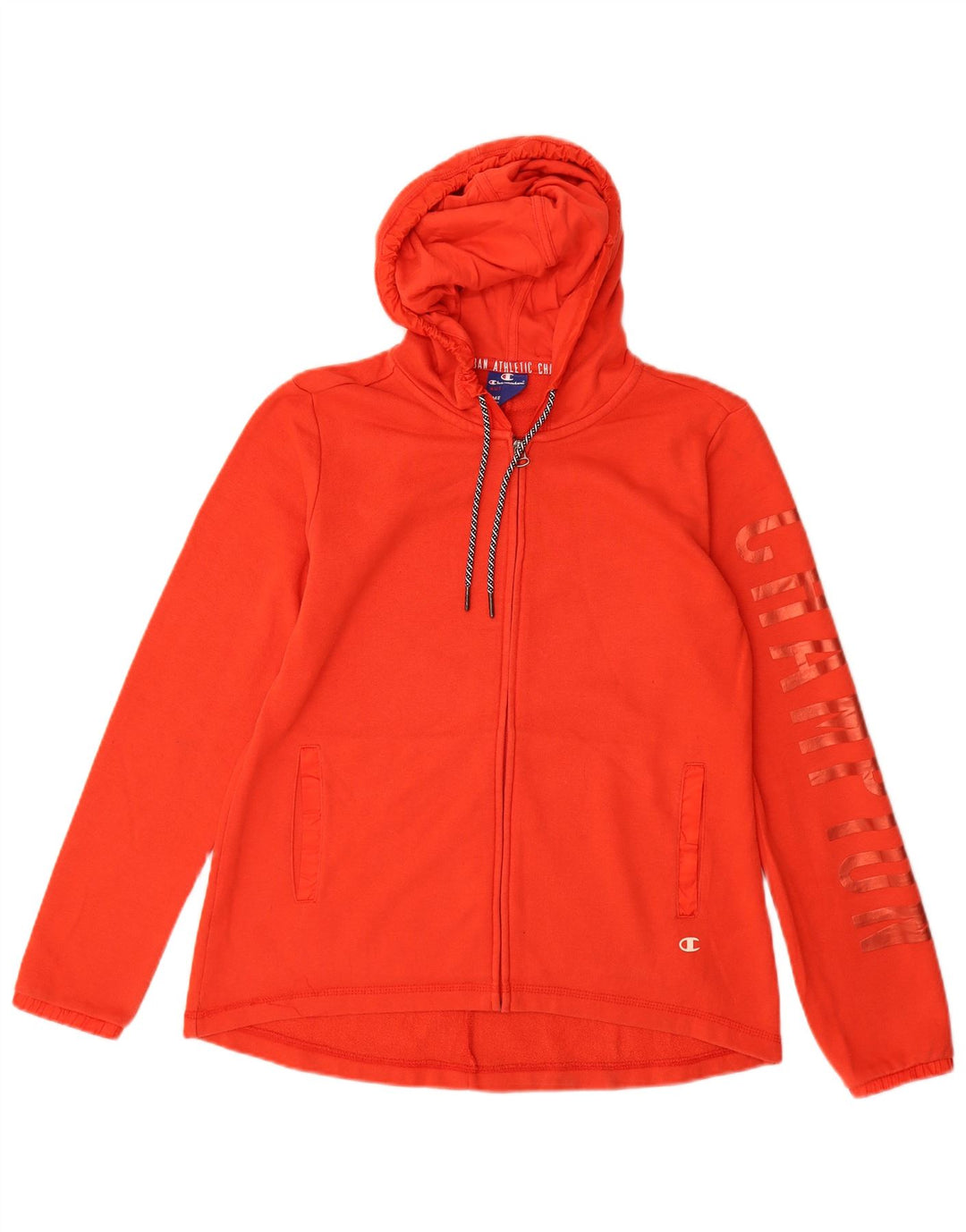 Champion Dame Grafisk Hættetrøje Sweater med lynlås UK 14 Medium Rød