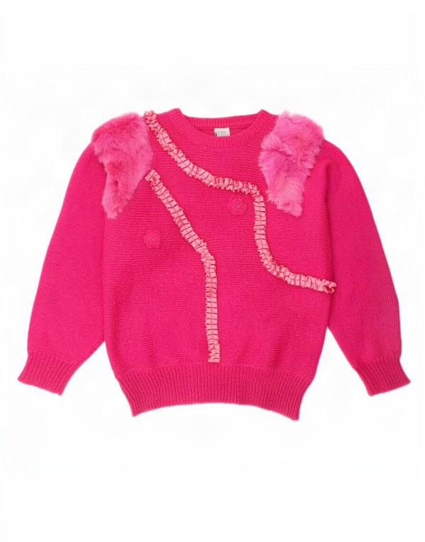 Vintage Womens Crew Neck Jumper Sweater UK 16 Large Pink Acryl