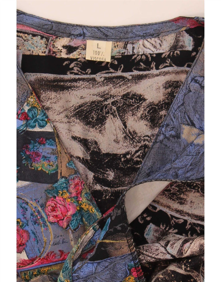 Vintage dameskjortebluse UK 16 Stort flerfarvet patchwork
