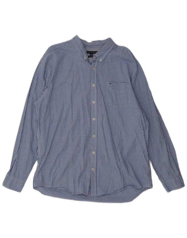 Tommy Hilfiger Mens Custom Fit Shirt 2XL Blue Check Cotton