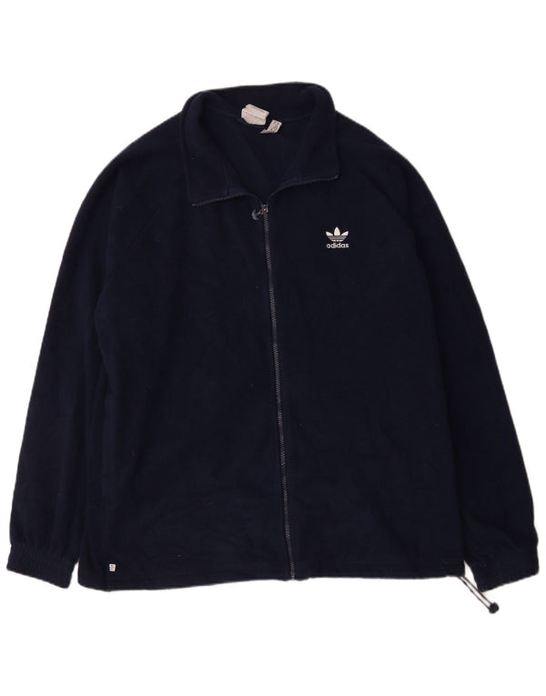 ADIDAS Mens Graphic Fleece Jacket UK 42 XL Navy Blue Polyester