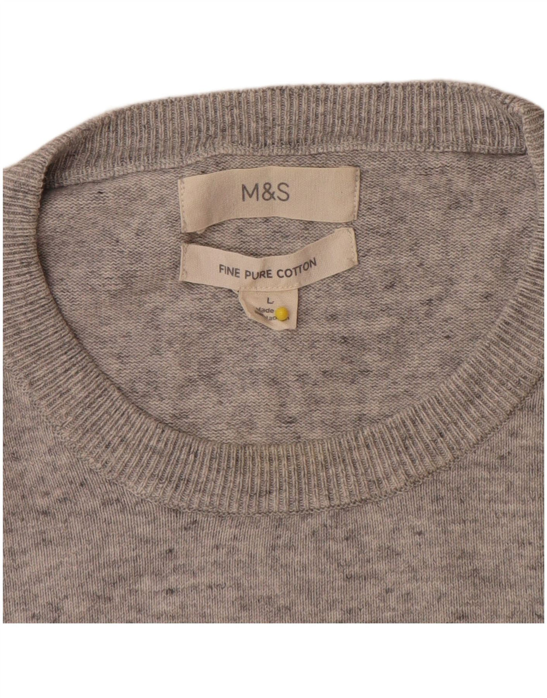 Marks & Spencer Herre sweater med rund hals, stor grå flækket bomuld