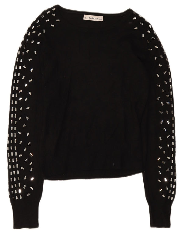 Zara Dame Boat Neck Jumper Sweater UK 12 Medium Black Viscose