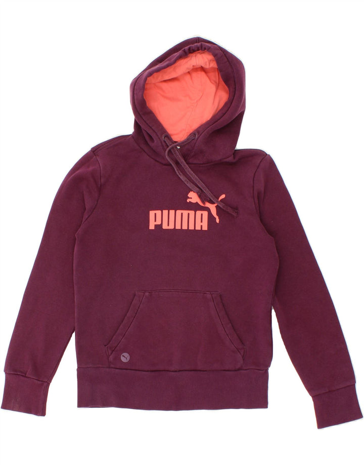 PUMA Womens Graphic Hoodie Jumper UK 12 Medium  Maroon Cotton Vintage Puma and Second-Hand Puma from Messina Hembry 