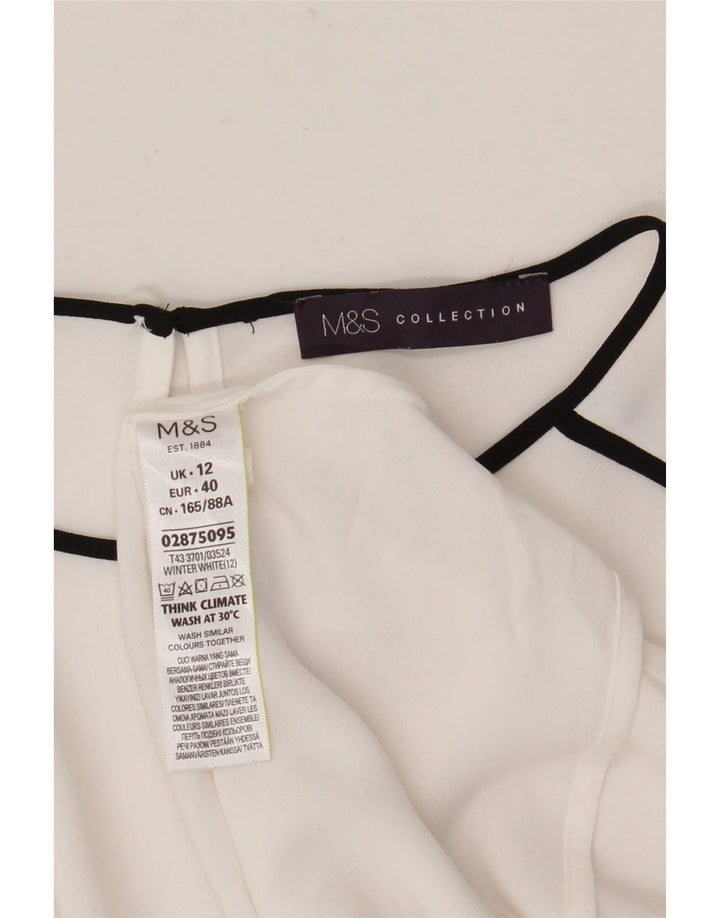 Marks & Spencer Dame Langærmet Bluse Top UK 12 Medium White Polyester