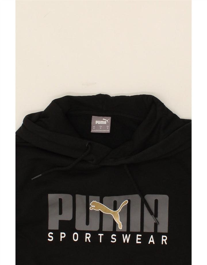 PUMA Mens Graphic Hoodie Jumper Medium Black Cotton Vintage Puma and Second-Hand Puma from Messina Hembry 