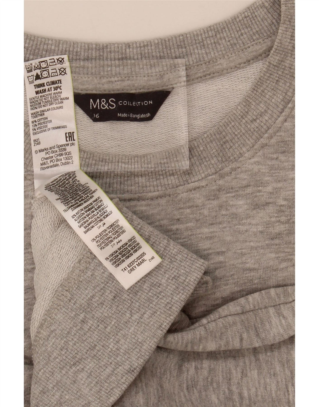 MARKS & SPENCER Womens Sweatshirt Jumper UK 16 Large  Grey Cotton Vintage Marks & Spencer and Second-Hand Marks & Spencer from Messina Hembry 