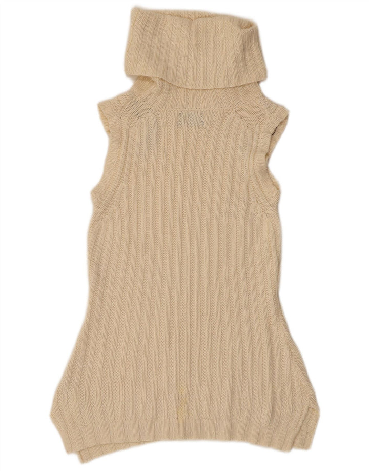 Massimo Dutti Dame Sleeveless Roll Neck Jumper Sweater UK 12 Medium Beige