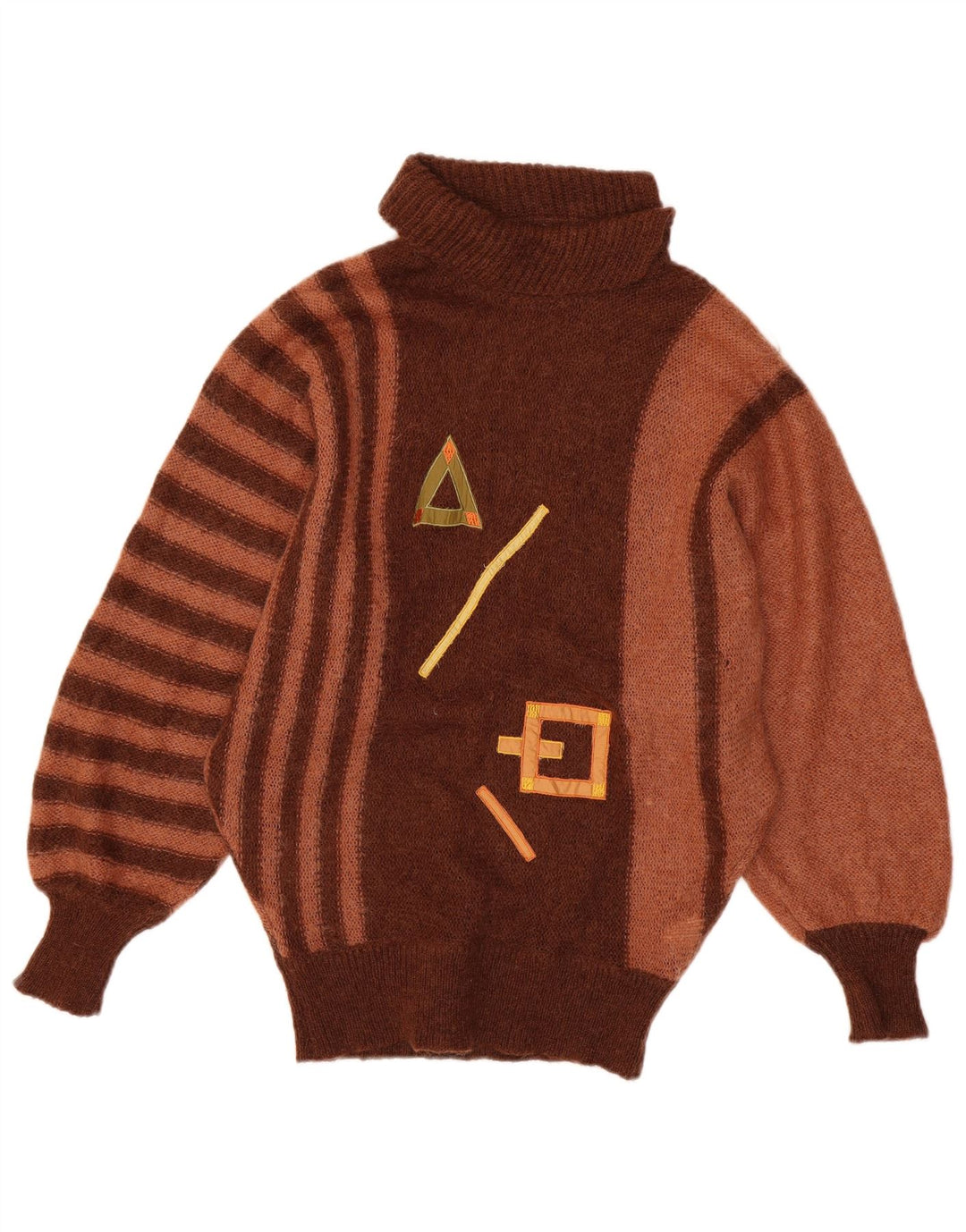 VINTAGE Dame Rullehals Sweater UK 14 Stor Brun Stribet Mohair