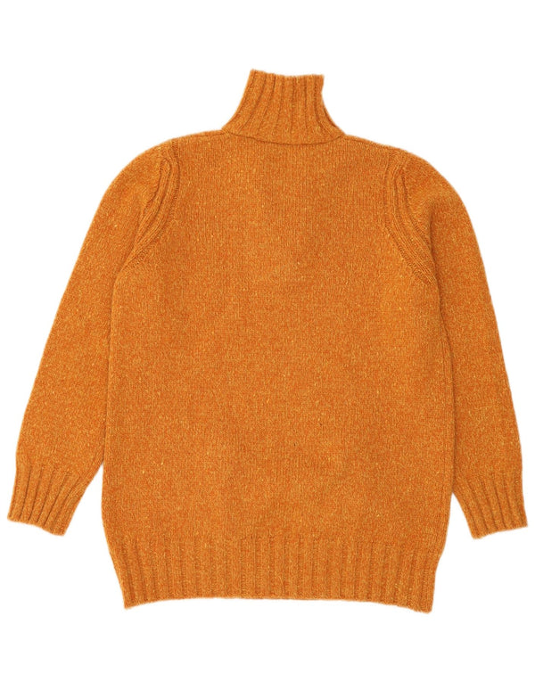 Stefanel Dame Longline Polo Neck Jumper Sweater UK 8 Small Orange Flecked