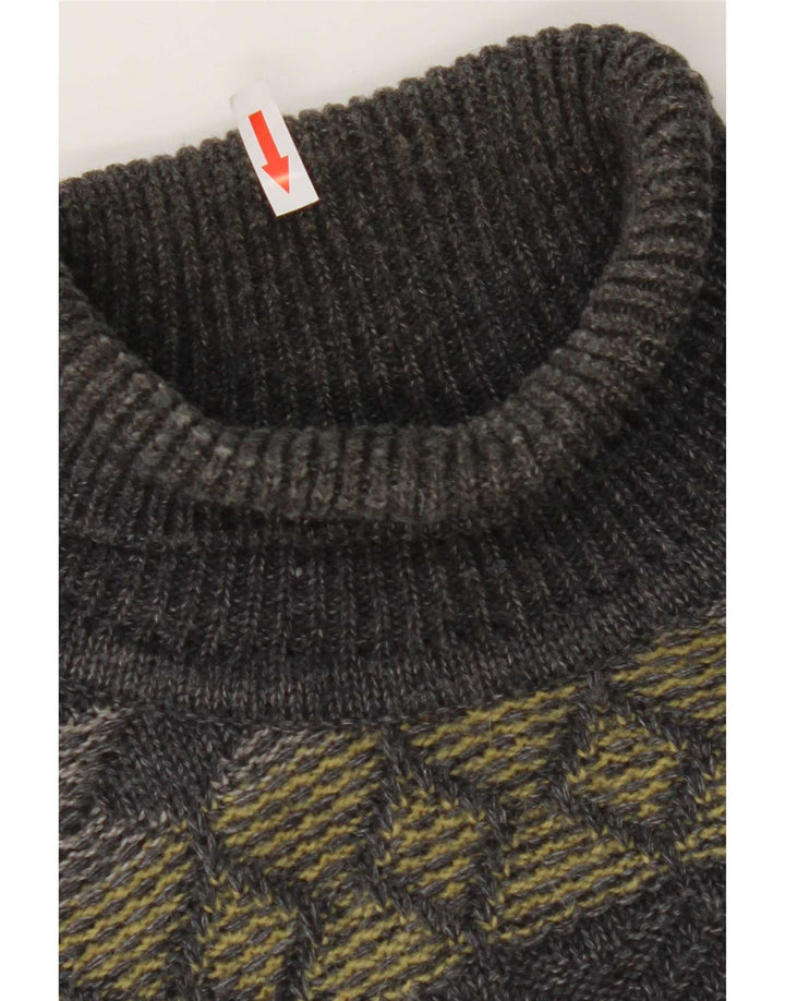 Gilberto Herre Roll Neck Jumper Sweater IT 56 2XL Grå Geometrisk Uld