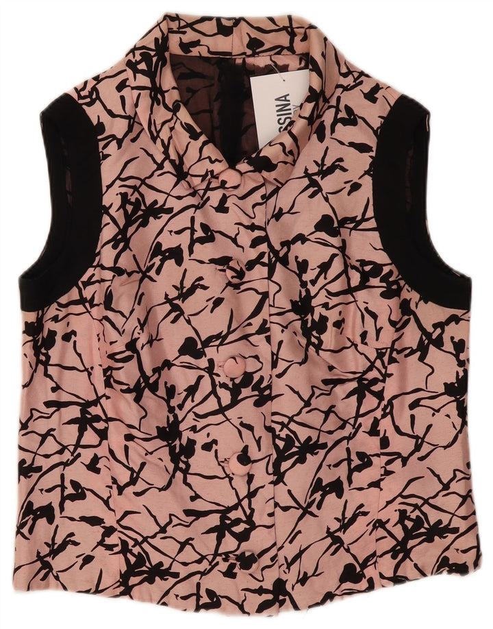 Vintage kvinders abstrakt mønster Gilet UK 14 Medium Pink