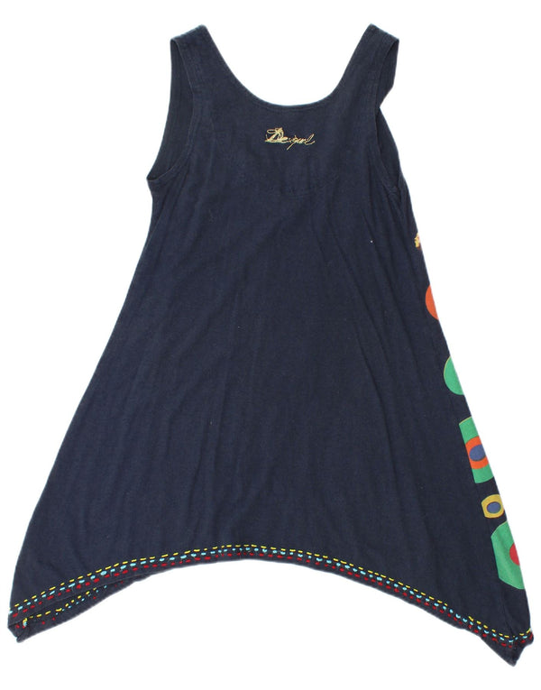 Desigual Dame Ærmeløs Tunika Kjole UK 12 Medium Marineblå Geometrisk
