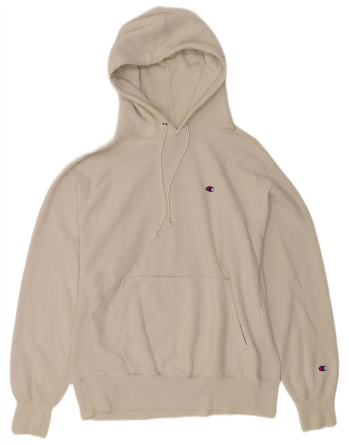 Champion Herre Reverse Weave Hoodie Jumper Large White Bomuld