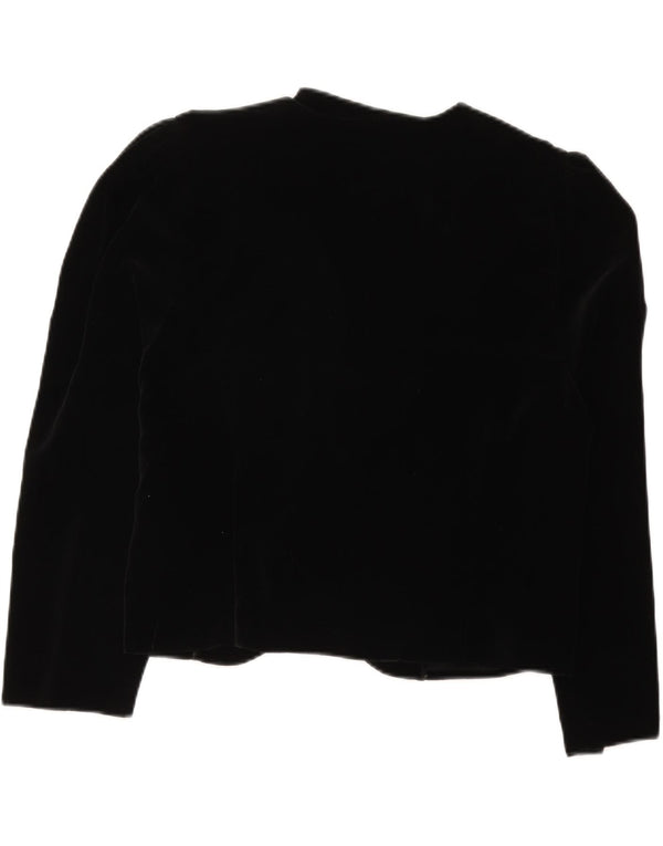 Vintage Dame Crop Velvet Blazer Jacket UK 16 Large Black Floral Wool