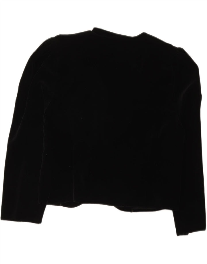 Vintage Dame Crop Velvet Blazer Jacket UK 16 Large Black Floral Wool