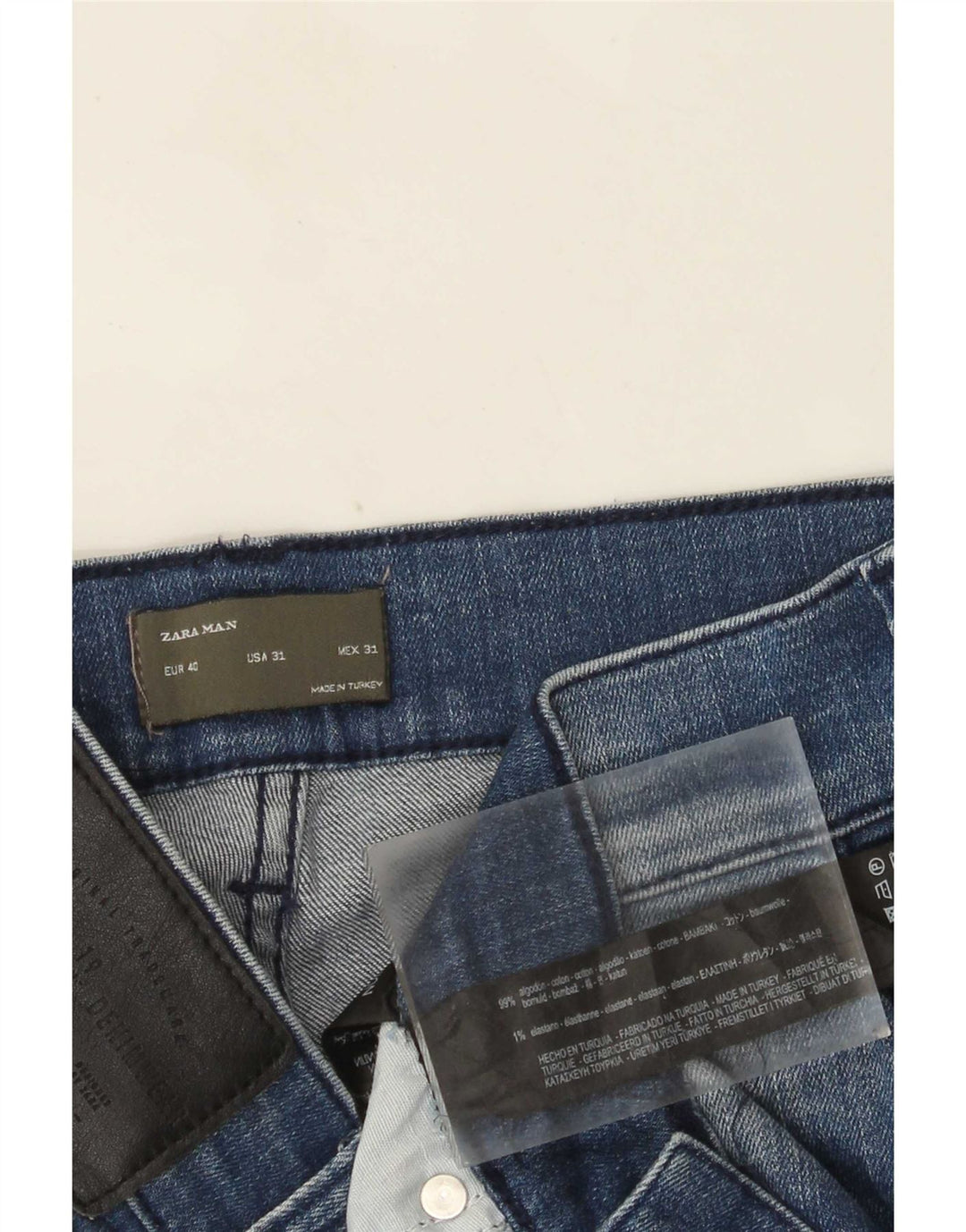 Zara Herre Distressed Slim Jeans EU 40 Medium W31 L28 Blue Colourblock