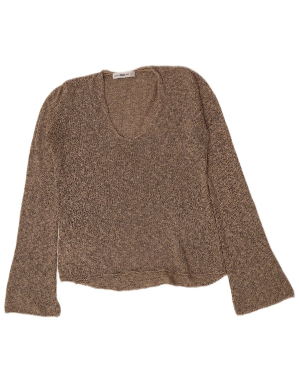 Zara Dame V-hals sweater UK 10 Lille Brun