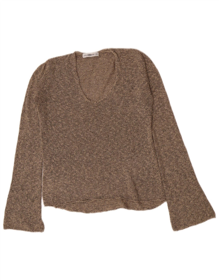 Zara Dame V-hals sweater UK 10 Lille Brun
