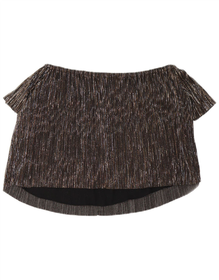 Zara Womens Oversized Crop Off Shoulder Top UK 4 XS Sort Flecked Polyester