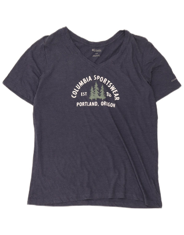 Columbia Dame Portland Grafisk T-Shirt Top UK 16 Stor Marineblå Bomuld