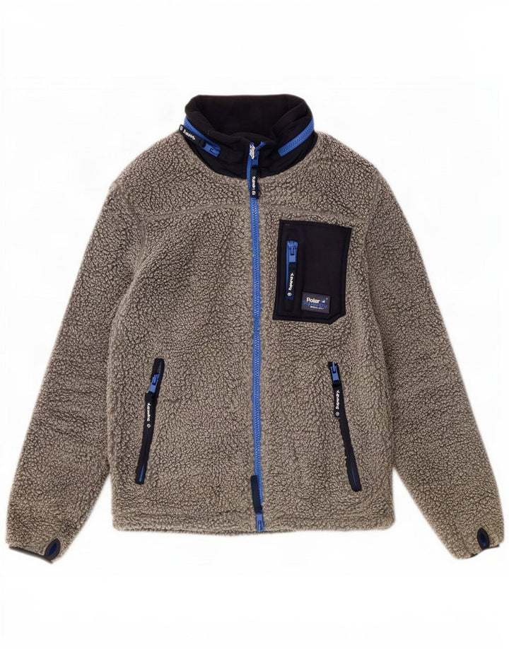 Superdry Fleecejakke med hætte til mænd UK 42 XL Grå Colourblock Polyester