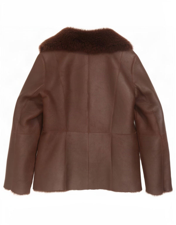 Ashley Brooke Womens Shearling Coat UK 14 Medium Brown Leather