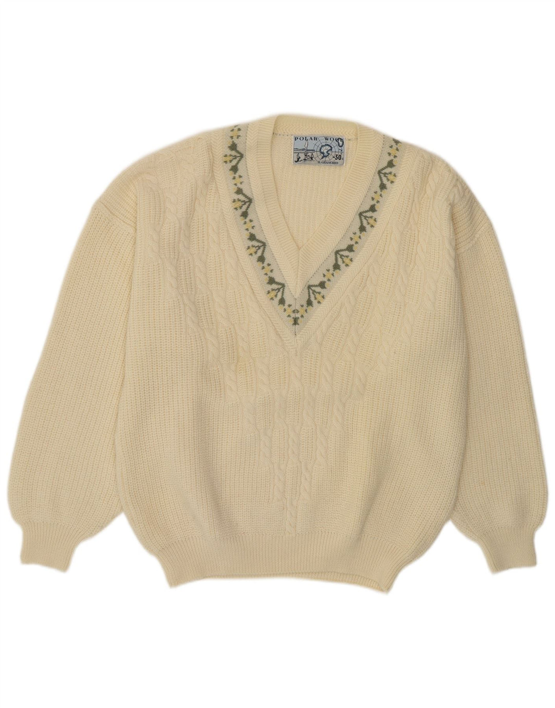 Il Granchio Herre V-hals sweater XL Off White Floral New Wool