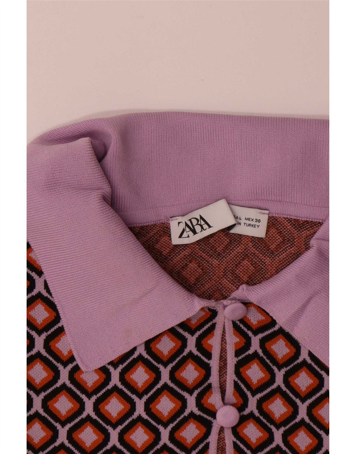 Zara Womens Crop Cardigan Top UK 16 Large Multicolored Geometric