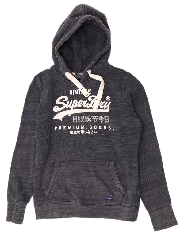 Superdry Womens Graphic Hoodie Jumper UK 14 Medium Navy Blue Cotton