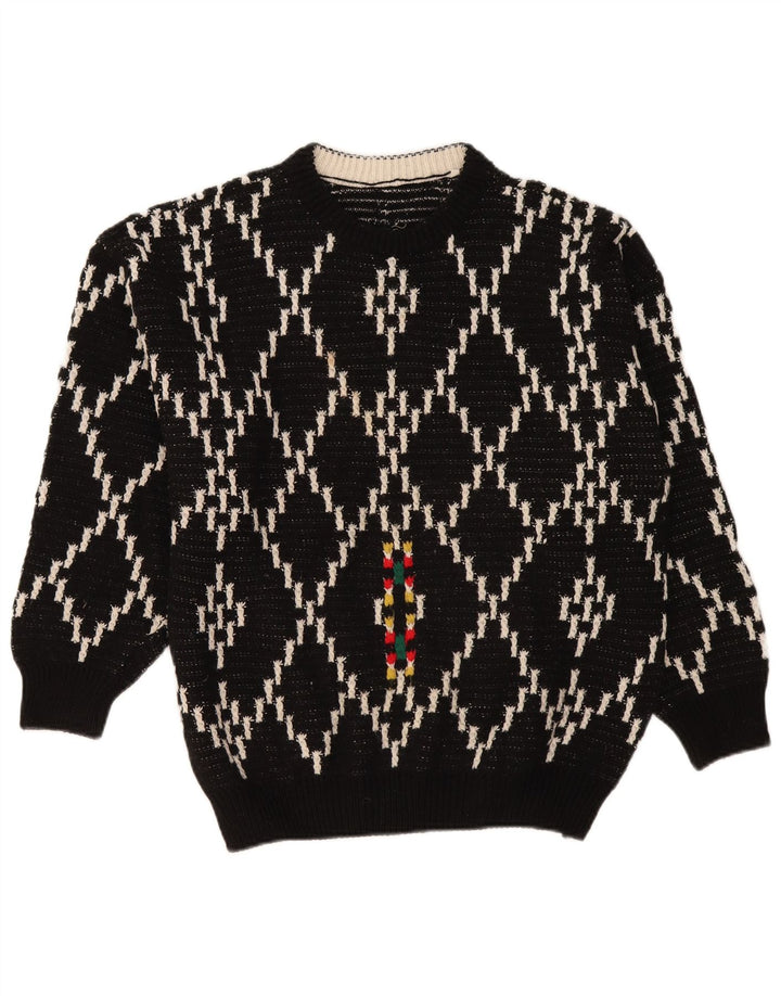 Vintage Herre Crew Neck Jumper Sweater XL Sort Argyle/Diamond Wool
