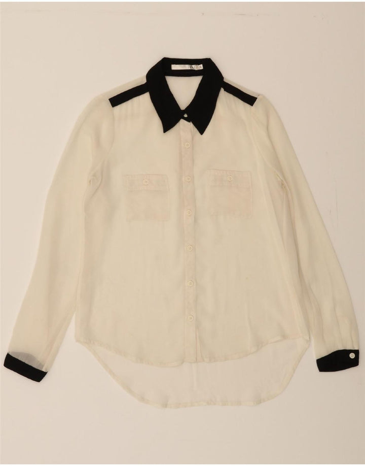 VINTAGE Womens Shirt Blouse UK 10 Small White Colourblock Vintage Vintage and Second-Hand Vintage from Messina Hembry 