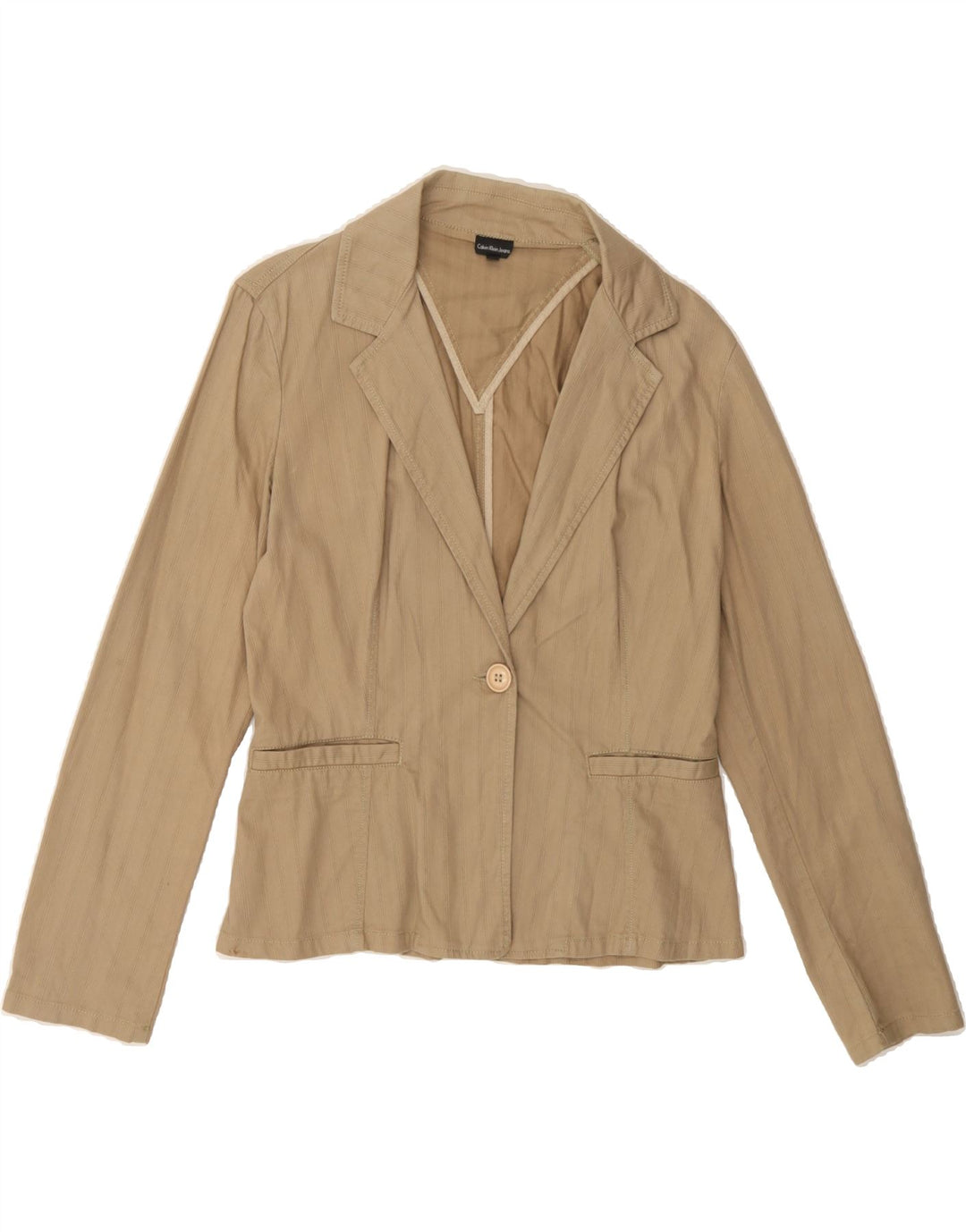 CALVIN KLEIN JEANS Womens 1 Button Blazer Jacket UK 12 Medium Beige Cotton Vintage Calvin Klein Jeans and Second-Hand Calvin Klein Jeans from Messina Hembry 