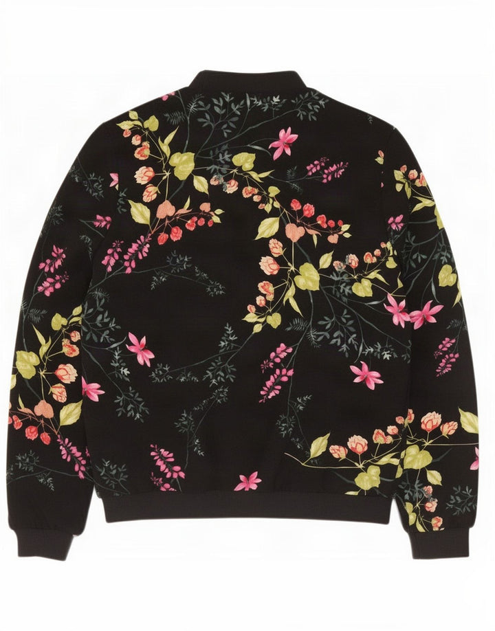 Marks & Spencer Kvinder Oversized Bomber Jacket UK 10 Small Black Floral