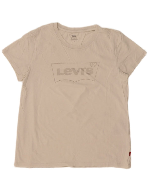 Levi's Dame Grafisk T-Shirt Top UK 14 Medium Hvid Bomuld