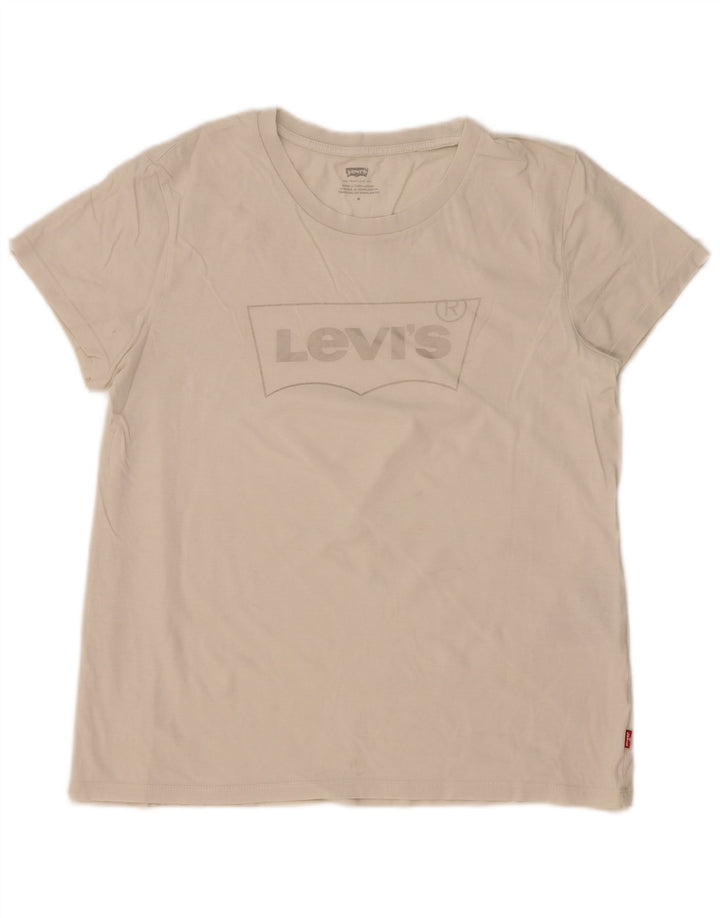 Levi's Dame Grafisk T-Shirt Top UK 14 Medium Hvid Bomuld