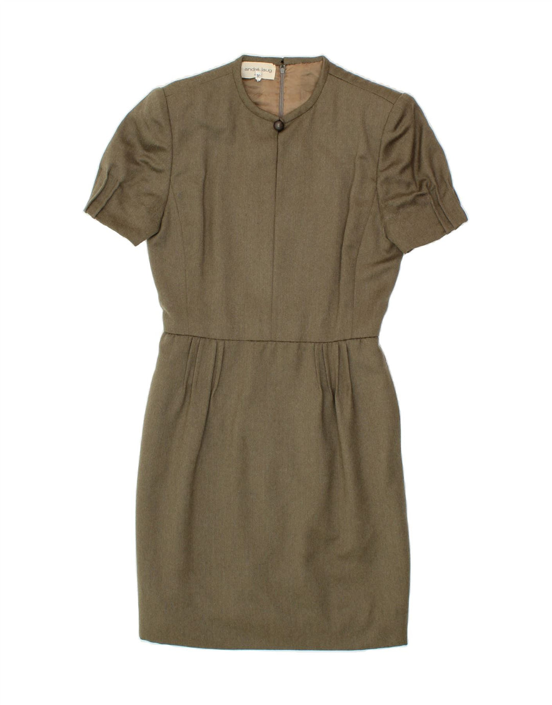 ANDRE LAUG Womens Sheath Dress UK 10 Small Khaki Vintage Andre Laug and Second-Hand Andre Laug from Messina Hembry 
