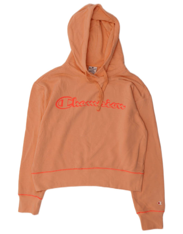 Champion Womens Crop Graphic Oversized Hoodie Jumper UK 16 Large Orange
