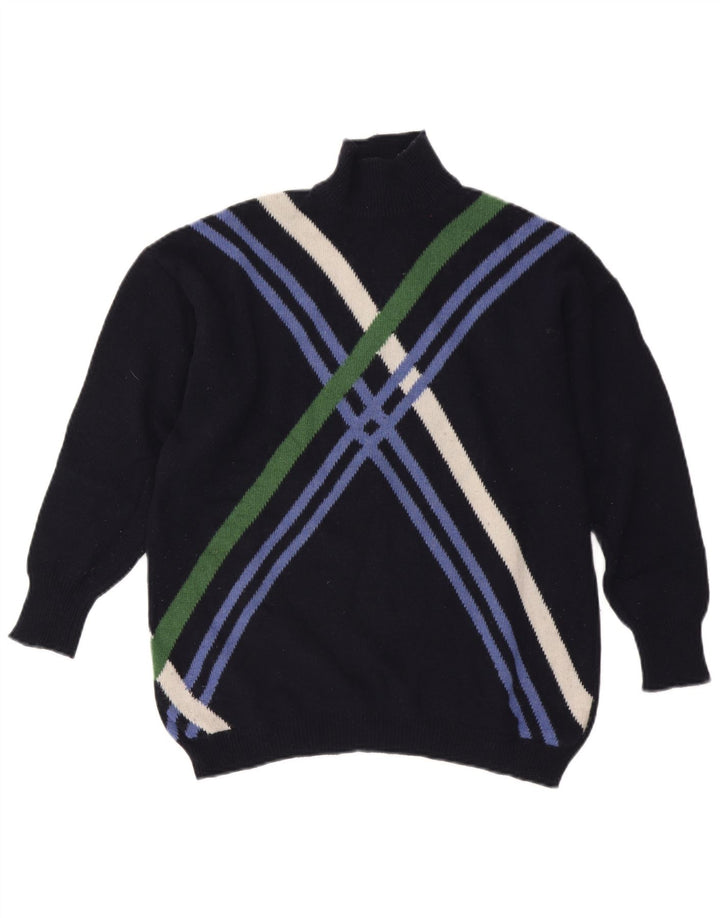 Marella Dame Turtle Neck Jumper Sweater UK 10 Small Navy Blue Stribet