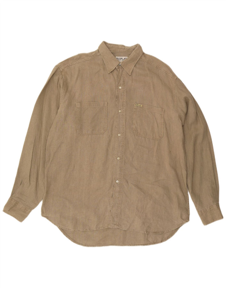 Replay Herreskjorte 2XL Beige Linned