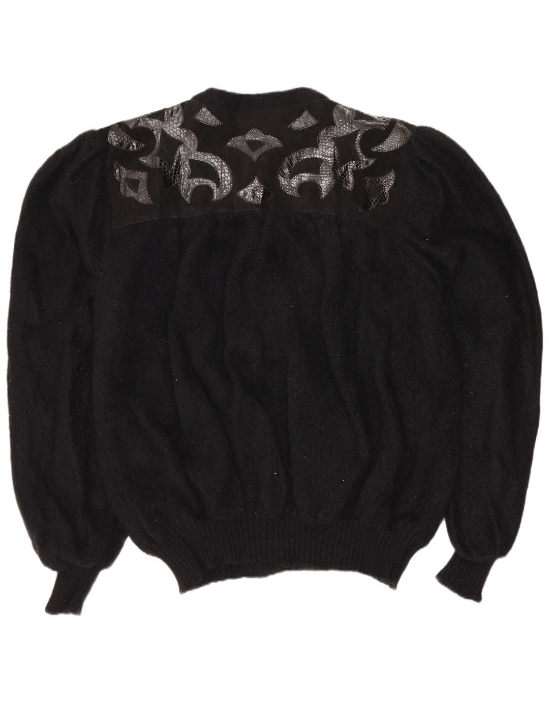 Vintage kvinders abstrakt mønster cardigan sweater UK 20 2XL Sort Retro