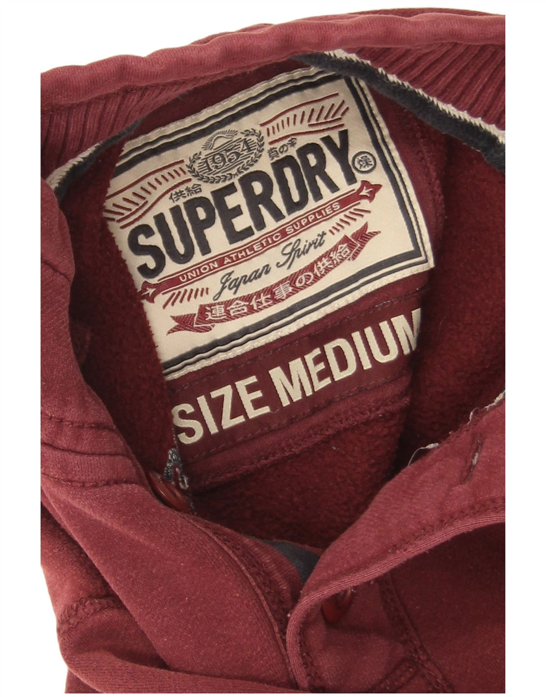 Superdry Herre Button Neck Sweatshirt Jumper Medium Bourgogne bomuld