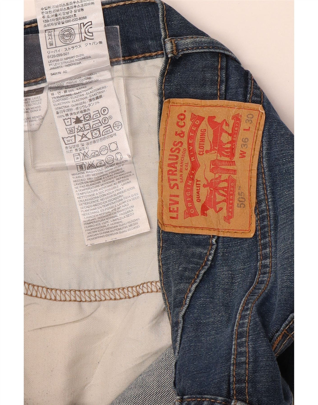 LEVI'S Herre 505 Straight Jeans W36 L30 Blå Bomuld