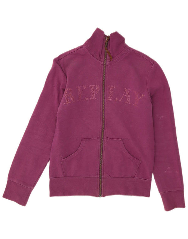 Replay Dame grafisk træningsdragt Topjakke UK 10 Small Purple Cotton