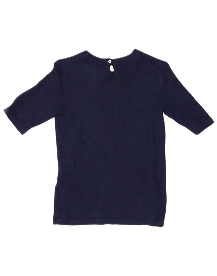 Zara Womens Crop Kortærmet Bluse Top UK 12 Medium Navy Blue Viscose