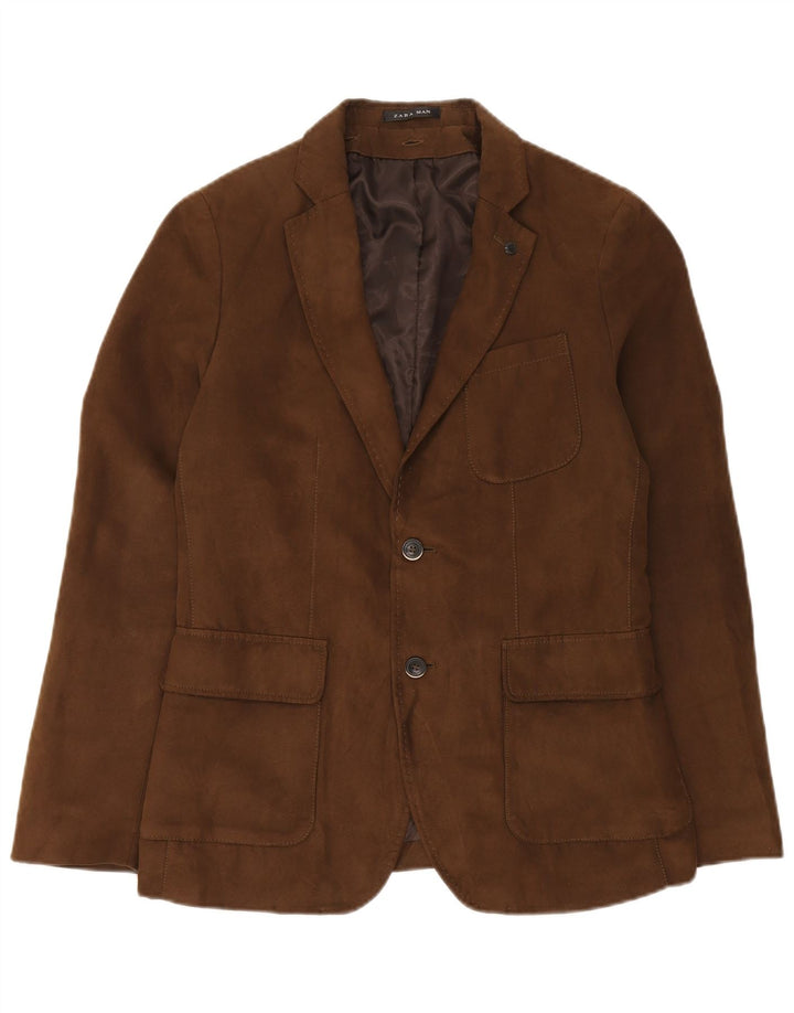 ZARA Herre 2-knaps ruskindsblazerjakke EU 48 Medium Brun