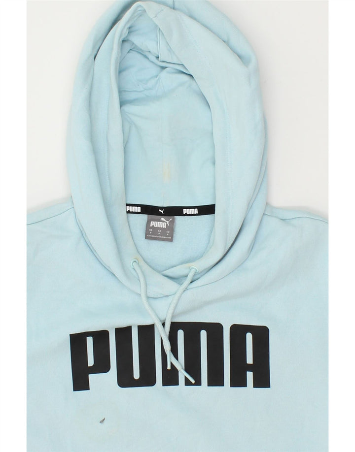 PUMA Womens Graphic Hoodie Jumper UK 12 Medium Blue Cotton Vintage Puma and Second-Hand Puma from Messina Hembry 