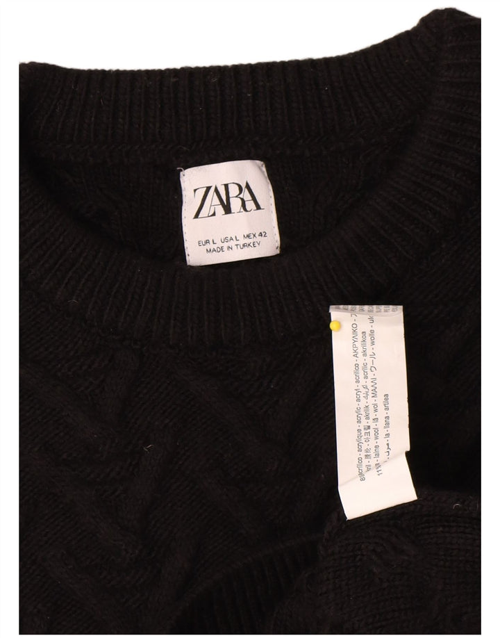 Zara Herre Crew Neck Jumper Sweater Stor Sort Akryl